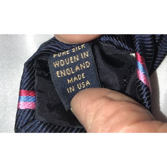 Brooks Brothers Makers Pure Silk Stripe Regimental Blue Pink Neck Tie - Picture 5 of 6